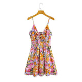 Queens Women Floral Print Sleeveless Beach Bohemian Dresses Ladies Bow Tie Strapless Boho Mini Dress