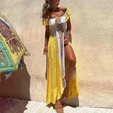 Backless Bohemian Dress New Summer Gradient Tie Dye Printed Long Dresses Casual Holiday Women Slash Neck High Waist