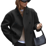 Code Women's Double Buckle Solid Color Of The Coat Coat Casual Temperament British Style Cloth