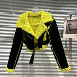 2022 Winter New Arrival Lambswool Leather Ripped Pu Jacket Belt Women