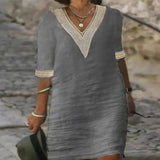 Solid Color Half Sleeve Cotton Linen