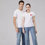 Summer Men Women T-shirt Heart Eyes Round Neck Short-sleeved Cotton Solid T-shirts Couples Casual Pullover T
