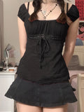 Vintage Tie Front Lace Trim Blouse-Outfit