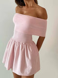 Off Shoulder Pleated Mini Dress-Outfit