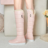 Winter Plush Warm Women Boots Comfortable Flat Knee High Boots Zipper Snow Boots Woman's Black White Pink Big Size 41 42