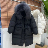 Winter Real Fur Collar Hooded Duck Down Coat Female Rain Feather Parkas Waterproof Winter Women's Long Puffer Warm