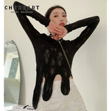 2021 Spring Asymmetrical Long Sleeve Crop Top Women Blouse See Through Turtleneck Designer Ladies Top