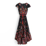 Queens Women Sexy V Neck High Split Long Dress Robe 2020 Print Flare Sleeve Bohemian Ladies Boho Maxi