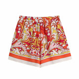 Fashion Totem Print Short Summer Women 2021 Vintage High Waisted Elastic Casual Shorts Streetwear Female
