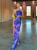 Blue Boho Asymmetrical Sundress Sexy One Shoulder Straped Bodycon Maxi Dress Women Summer Clothes Party Slip Dresses