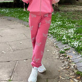 90s Streetwear Butterfly Print Rhinestone 2 Piece Tracksuits Y2K Fashion Oversized Zippper Hoodies Sweatpants Co-ord
