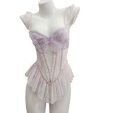 Pure-Style Purple Bow Bow Mesh Yarn Women's Summer Sexy Bare Backs Thin Slings With Pajamas