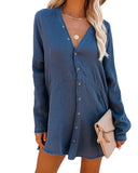 Queens Women Long Sleeve Single Breasted Button Boho Shirts Ladies Cotton Loose V-neck Casual