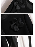 Winter Knitted Sweater Dress For Women Korean Casual High Quality Temperament Ruffles Patchwork Flower Dress 4XL