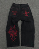 retro street loose embroidered straight-leg jeans women 2023 new casual all-match high-waist mopping wide-leg