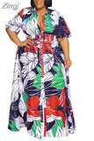 5XL Big Size Streetwear Long Maxi Dress Women 2023 Summer Autumn Flower Print Button Up Shirts Dress Loose Casual