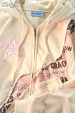 Street Star Letter Patchwork Sudadera Mujer American Vintage Loose Hoodies Women Fashion Hooded Sweatshirts Y2k