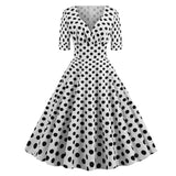 Dot Printed Summer Women Casual Vintage Dress Short Sleeve V Neck A Line Swing Pin Up Rockabilly Sundress 50s 60s