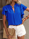 Women's Summer New V-Neck Casual Double-Layer Lotus Leaf Sleeve Solid Shirt