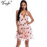Halter pink strawberry Sequin summer Dress women vintage Mini beach party bodycon Dress Night club elegant dresses