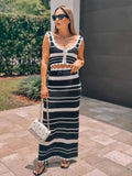 Suit Striped Knitted Vest Blouse High Waist-Colly Half-Dress Two-Piece