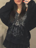 Y2K Grunge Punk Butterfly Print Oversize Zip Up Hoodies Mall Goth Streetwear Hooded Long Sleeve Black Jackets Autumn