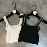 2022 Summer New Arrival Sleeveless Metal Chain Square Collar Slim Knitting Tank Top Women Vest