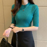 Knitted Pullover Half Sleeve Knitted Sweater Women Basic Solid Casual Shirts Female Korean Tops Elegant Blusa