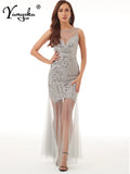 backless sequin maxi summer dress women 2022 see through bodycon mesh birthday party dress evening prom dresses
