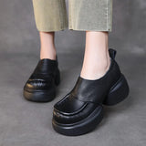 Single-Shoe Small Leather Retro Women's Shoes 2025 Spring New Round Head High Heel Low Help