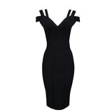 2021 Spaghetti Strap Solid Women Bandage Dresses Hollow Out Sleeveless Mid-Calf V-Neck Night Club Fashion Women