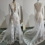 Appliques Bridal Jacket Long Sleeves Wedding Coat Sweep Train Wedding Capes Wraps Bolero Jacket Lace Wedding Robe Tulle