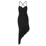 Zingj Summer New Temperament Hanging Neck Back Tie Slim Empty Lotus Leaf Skirt Dress