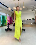 Zingj 2023 New Sexy V-Neck Fashion Bundle Waist Pleated Temperament Dress-Outfit