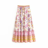 Queens Women Two Piece Outfits Ruffles Long Sleeve Tops Bohemian Elastic Waist Skirts 2 Pieces Rayon Cotton Boho