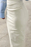 Spring Luxury Elegant Black Soft Stretchy Pu Leather Ruched Bandage Pencil Skirt Women High Waist Office Wear Women