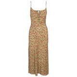 Strap Sleeveless Print Boho Summer Dress Long Women Green Floral Yellow Dresses Sundress Vintage French Style