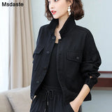 Jacket Women Casual Loose Short Female Coats Basic Ladies Top Turn-down Neck Cotton Loose Bomber Jacket Woman Denim