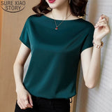 Lady Tops Summer Short Sleeve Blouses Satin Blouse Women Shirts Fashion Simple Solid Plus Size Loose Shirt Blusas