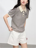 Striped Embroidery POLO Shirt 2025 Summer New Bing Color Reduction Women's Short-Sleeved