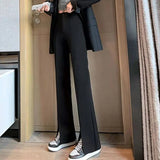 Zingj High Waist Slit Micro Bell Bottom Pants Children Autumn Thin Casual Pendant Feeling Floor Pants Straight Suit Pants-Outfit