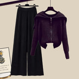 Winter Knit Two Piece Sets Womens Outfits Ladies Casual Sailor Collar Knitted Sweater And Wide Leg Pants Sets Koeran