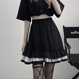 Jk Gothic Lace Ruffle Mini Skirts Women Japanese Lolita Sweet High Waist A Line Pleated Skirt Student Harajuku