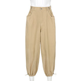Y2K Fashion Khaki Oversized Cargo Pants Hip Hop Style Loosed Adjustable Waist Drawstring Long Pant Streetwear 90s