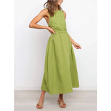 Zingj / Summer 2023 New Dew Back Hollow Solid Color Fashion Commuter Dress
