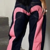 American High Street Fashion Big M Print Jeans Women Y2K Harajuku Casual Straight Baggy Jeans Punk Rock High Waisted