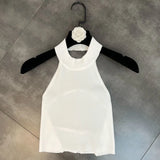 2022 Summer New Collection Sleeveless Round Neck Backless Diamonds Buckle Bandage Slim Tank Top Women Kniited Vest