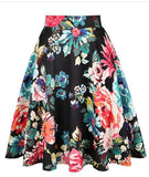 Women Midi Pleated Skirts Vintage 50s 60s Flower Printed Summer Ball Gown High Waist Audrey Hepburn Retro Swing Skater