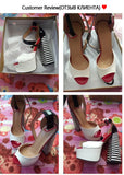 Onlymaker Women's Sandals Platform Peep Toe Chunky Square Heels Ankle Strap Sandals Black And White Stripes Party Fashion