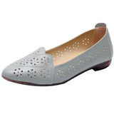Breathable Genuine Leather Summer Shoes Woman 2021 Flat Heel Hollow Out Flats Slip On Shoes For Women